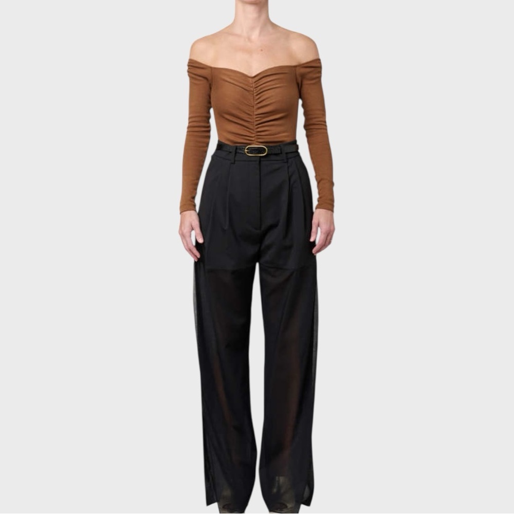 Victor Glemaud Off the Shoulder Ruched Bodysuit Brown Size XL